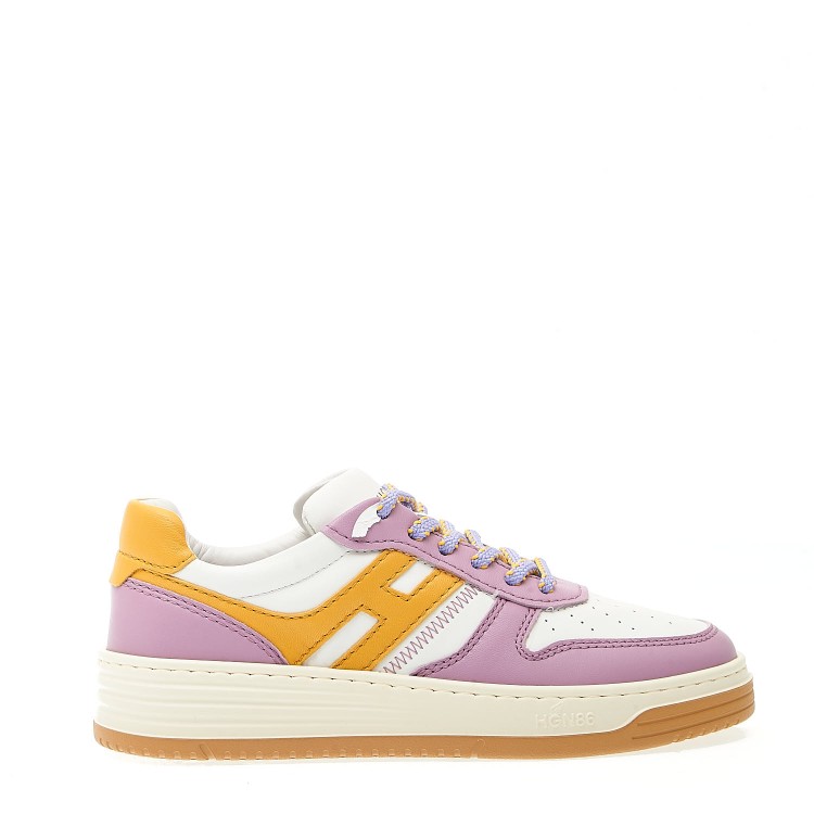Shop Hogan Lilac H Yellow Leather Basketball In Pink