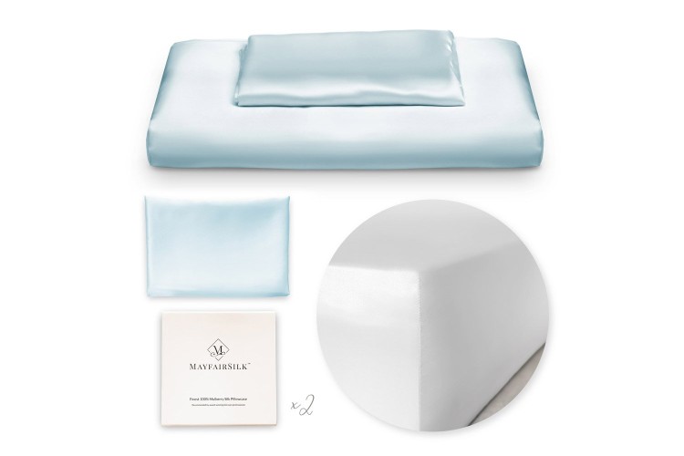 Mayfairsilk Pastel Blue And Brilliant White Silk Duvet Set