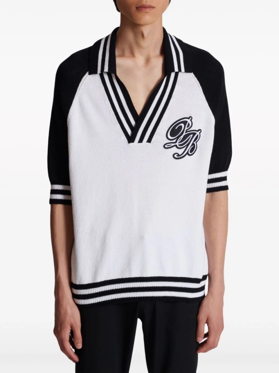 Shop Balmain White/black Signature Polo Shirt