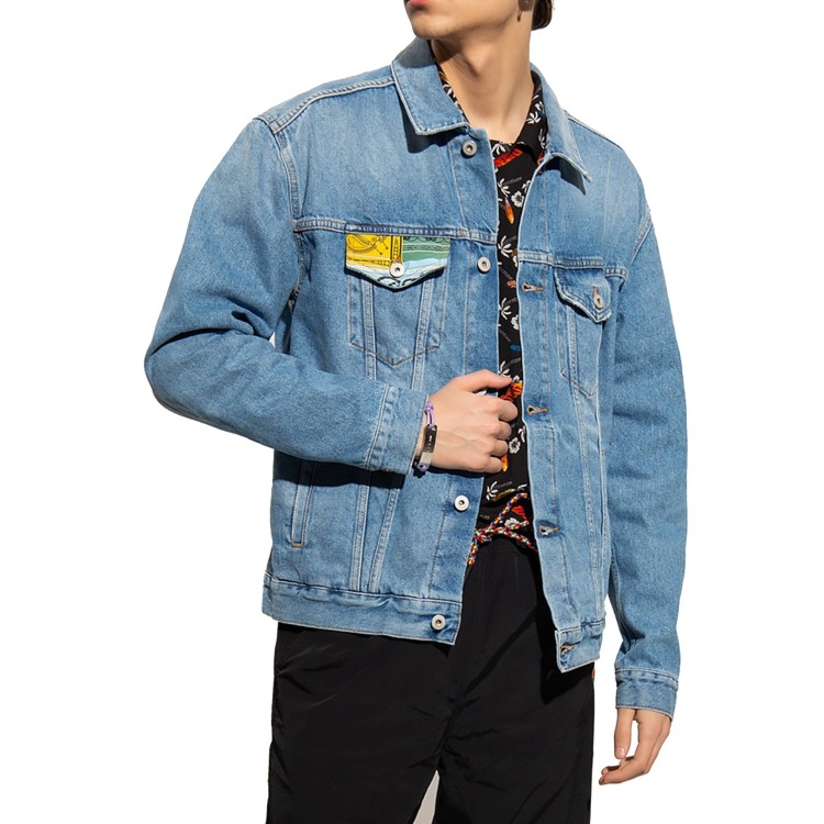 Shop Marcelo Burlon County Of Milan Patterned Denim Jacket In Blue