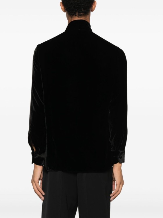 Shop Lardini Velour Keyhole-neck Shirt In Black