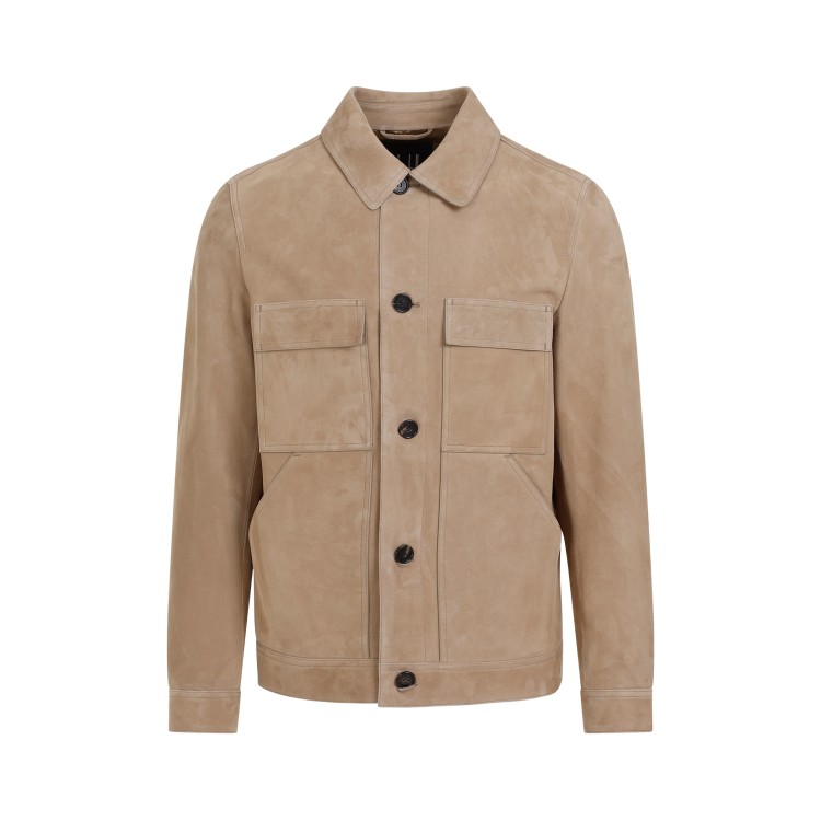 Shop Dunhill Suede Tailored Fawn Leather Jacket In Brown