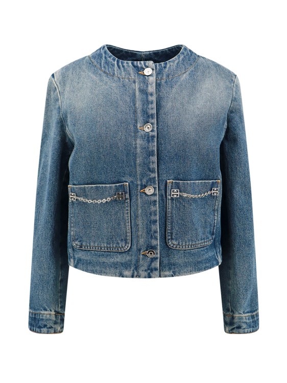 Shop Givenchy Denim Jacket With Metal 4g Chain In Blue