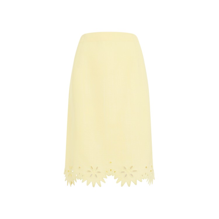 Shop Bottega Veneta Grainy English Embroidery Yellow Viscose Midi Skirt In Red