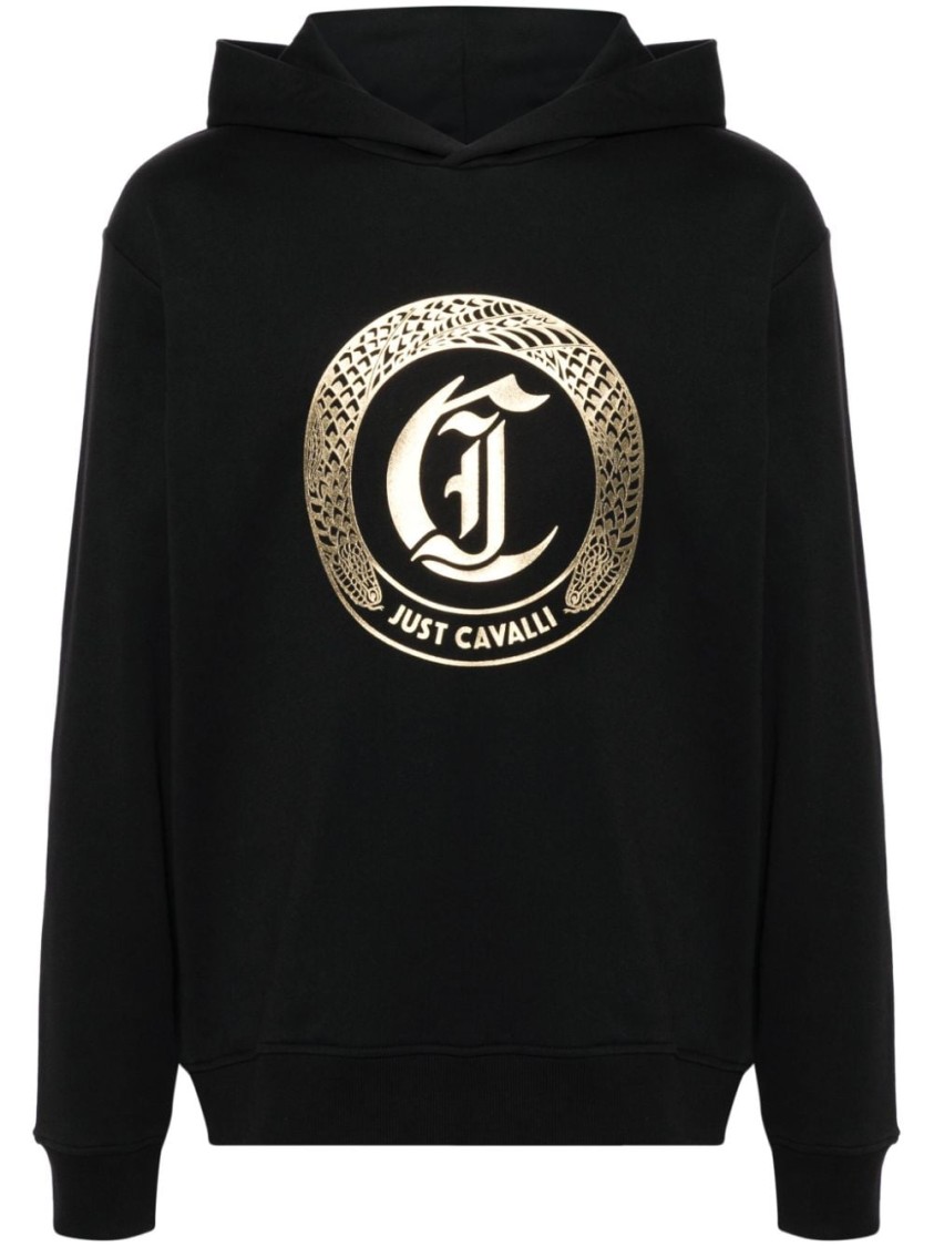 Just Cavalli Hooded Sweatshirt With Signature Logo And Premium Fabric Finish In Black