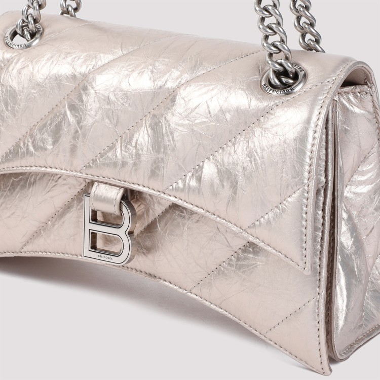 Shop Balenciaga Crush Chain Stone Beige Leather Handbag In White