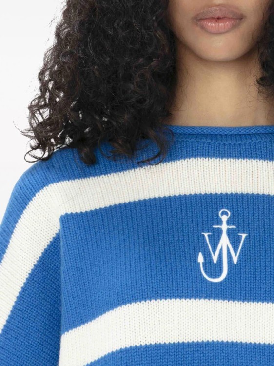 Shop Jw Anderson Multicolored Logo-striped Sweater In Blue