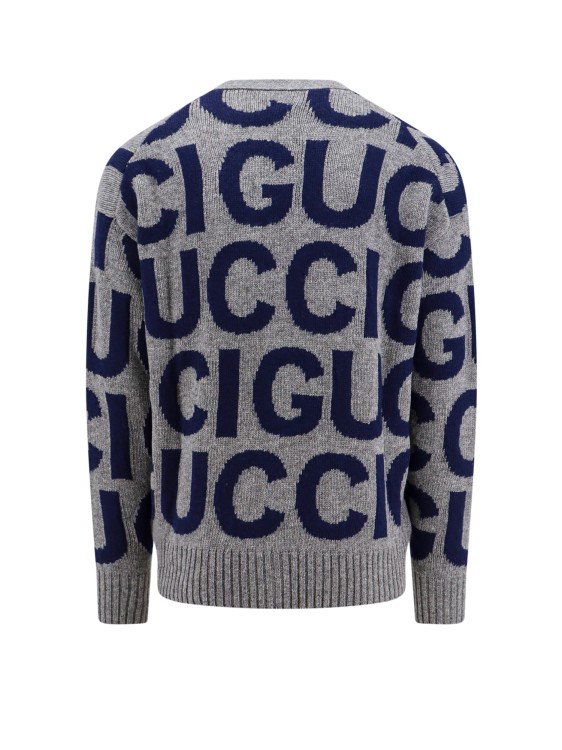 Shop Gucci Wool Cardigan With All-over Logo In Grey