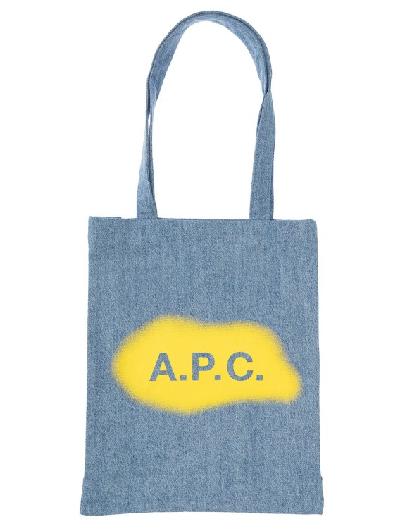 Apc Light Blue Tote Bag With Yellow Logo Print In Cotton Denim