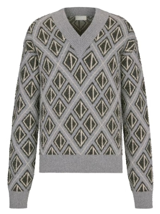 Shop Dior Cd Diamond Motif Wool Sweater In Grey
