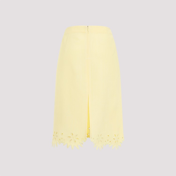 Shop Bottega Veneta Grainy English Embroidery Yellow Viscose Midi Skirt