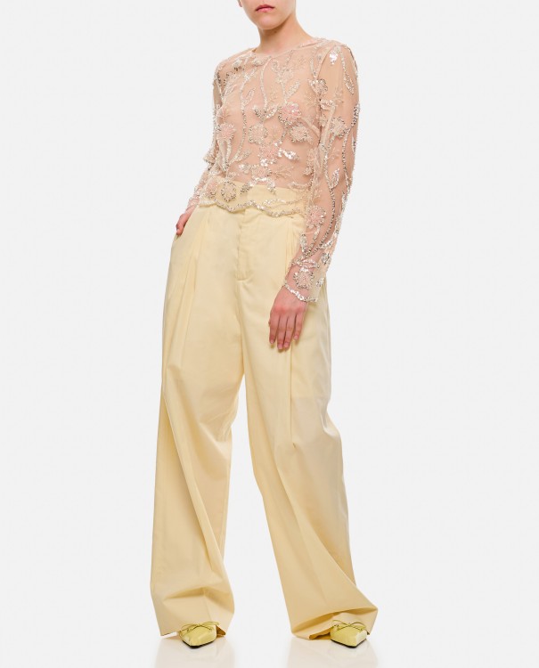 Bottega Veneta Wide Silk And Cotton Trousers In Neutrals