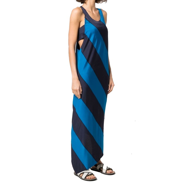 Shop Marni Stripped Long Stripe Dress In Blue