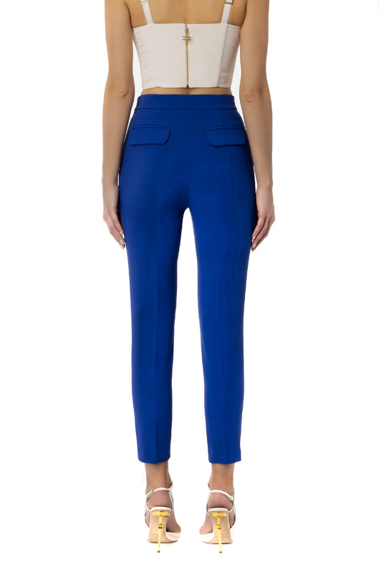 Shop Elisabetta Franchi Tailored Trousers With Elegant Gold Accent And Luxurious Fabric Blend In Blue