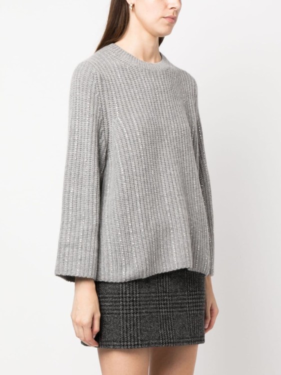 Shop Allude Rhinestone-embellished Ribbed-knit Jumper In Grey