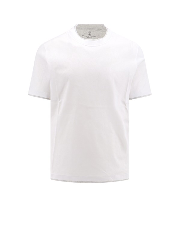 Shop Brunello Cucinelli Cotton T-shirt With Contrasting Profiles In White