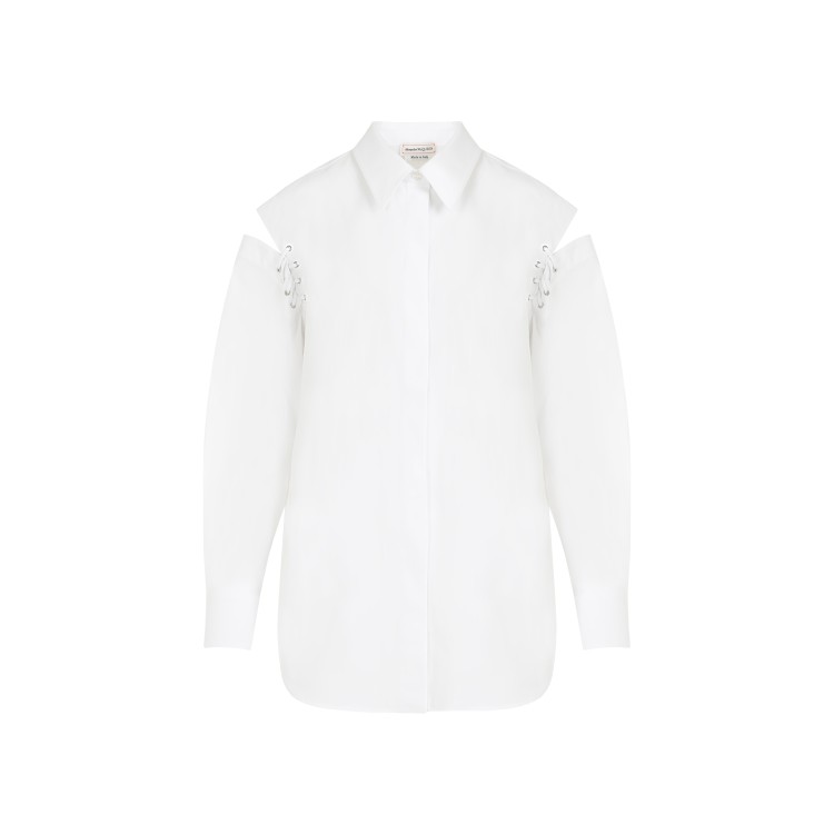 Alexander Mcqueen Lace Detail Slashed Cocoon Shirt In White