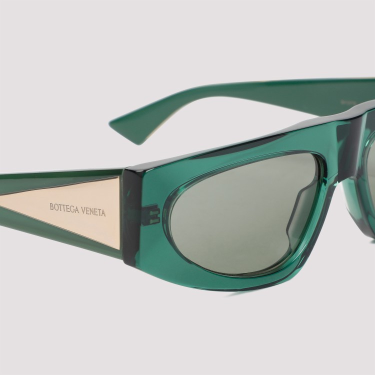 Shop Bottega Veneta Green Crystal Acetate Sunglasses In Grey