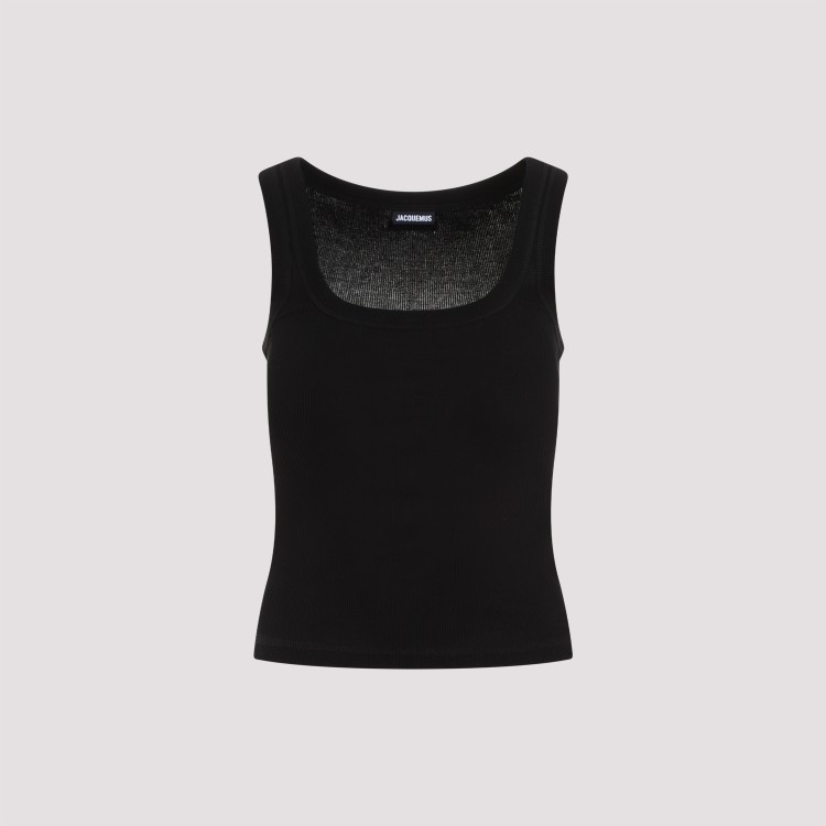 Jacquemus Logo-tag Ribbed Sleeveless Top In Black