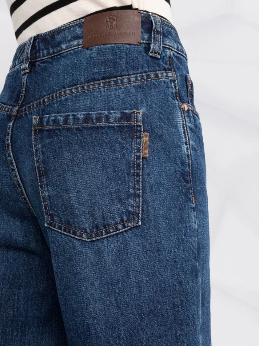 Brunello Cucinelli High-waisted Cropped Denim Pants With Classic Blue Wash In Blue