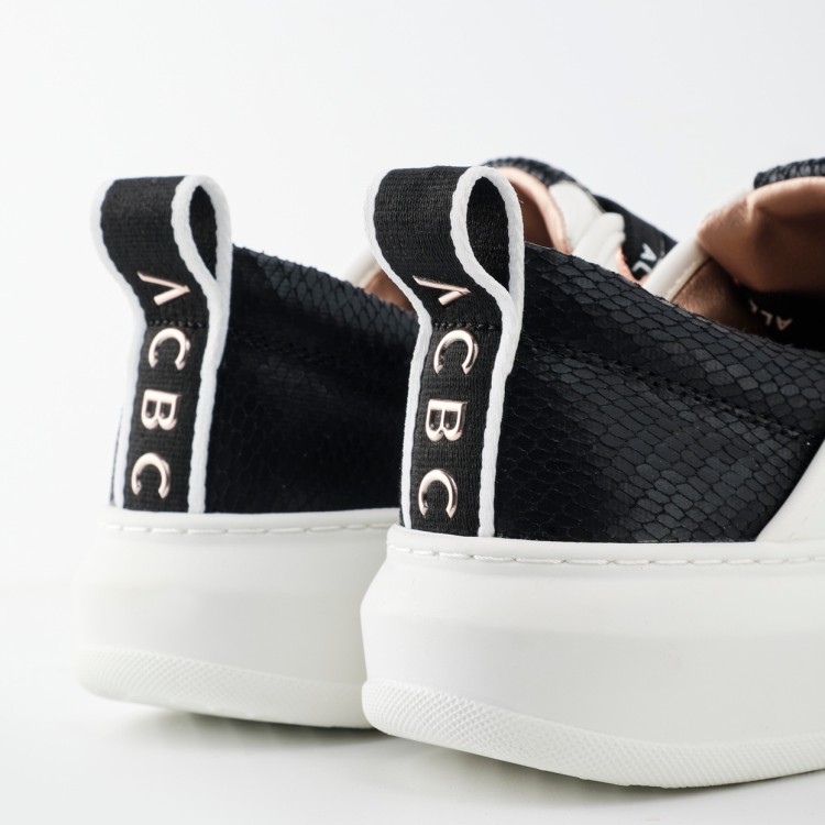 Shop Alexander Smith White Vegan Sneakers With Black Python Printed Spur And Tongue