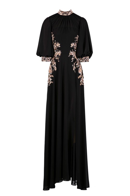 Shop Saiid Kobeisy Long Crepe Georgette Beaded Dress In Black