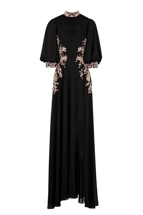 Saiid Kobeisy Crepe Georgette Beaded Gown In Black