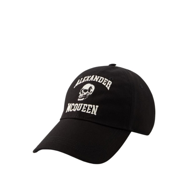 Shop Alexander Mcqueen Varsity Skull Cap - Cotton - Black/ivory