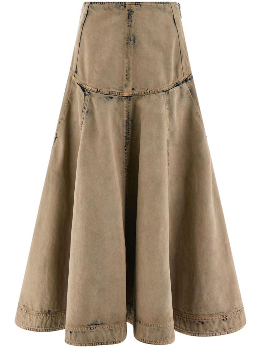 Ferragamo Flared Denim Skirt In Brown