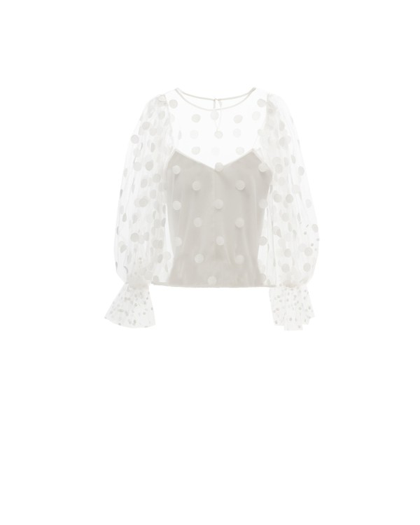 Shop Gemy Maalouf See-through Dotted Tulle Top - Tops In White