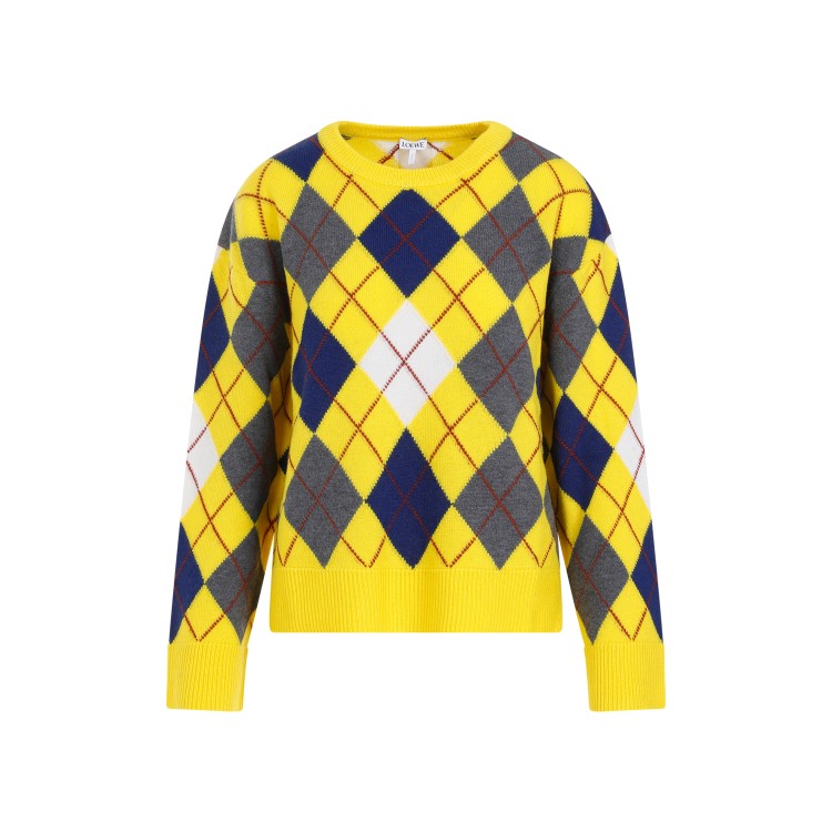 Shop Loewe Yellow Wool Argyle Sweater In Gold