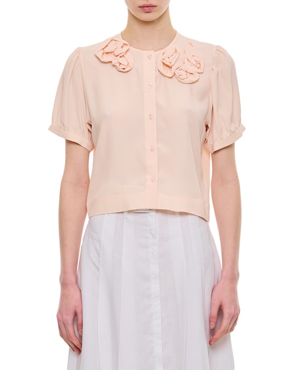 Simone Rocha Short Sleeve Top With Clustered Rose In Pink
