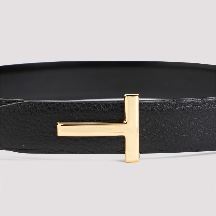 Shop Tom Ford Black Grained Calf Leather Belt