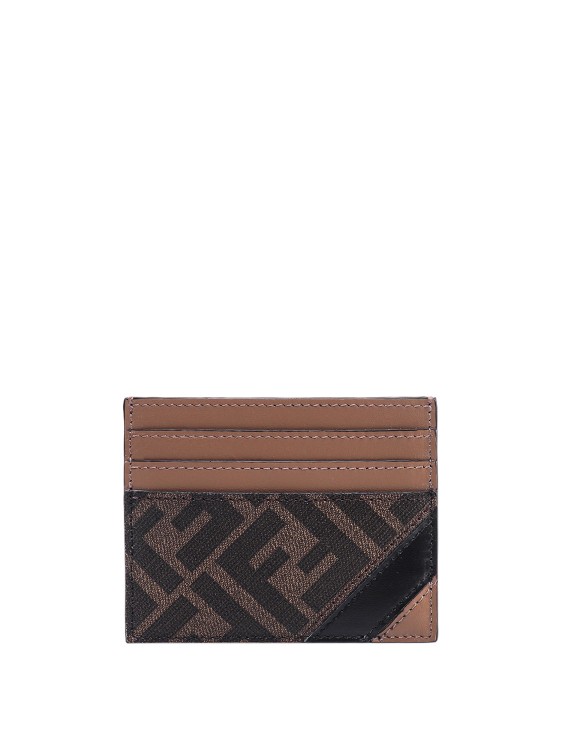 Fendi Coated Canvas And Leather Card Holder In Brown