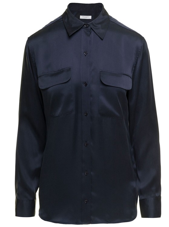 Shop Equipment Signature' Navy Blue Long Sleeves Shirt In Silk In Black