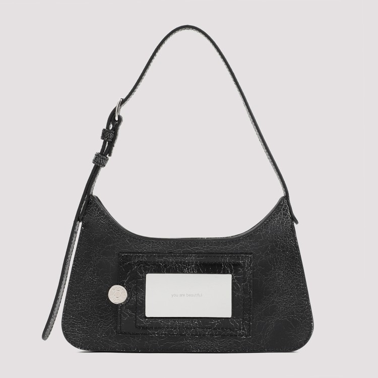 Acne Studios Mini Platt Crackle Leather Shoulder Bag In Black