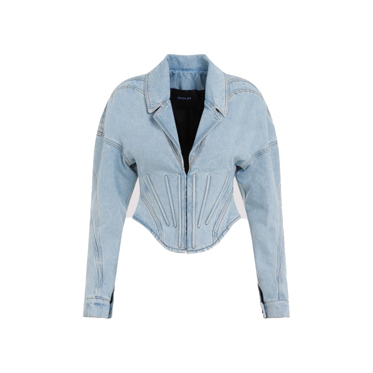 Shop Mugler Light Blue Cotton Jacket