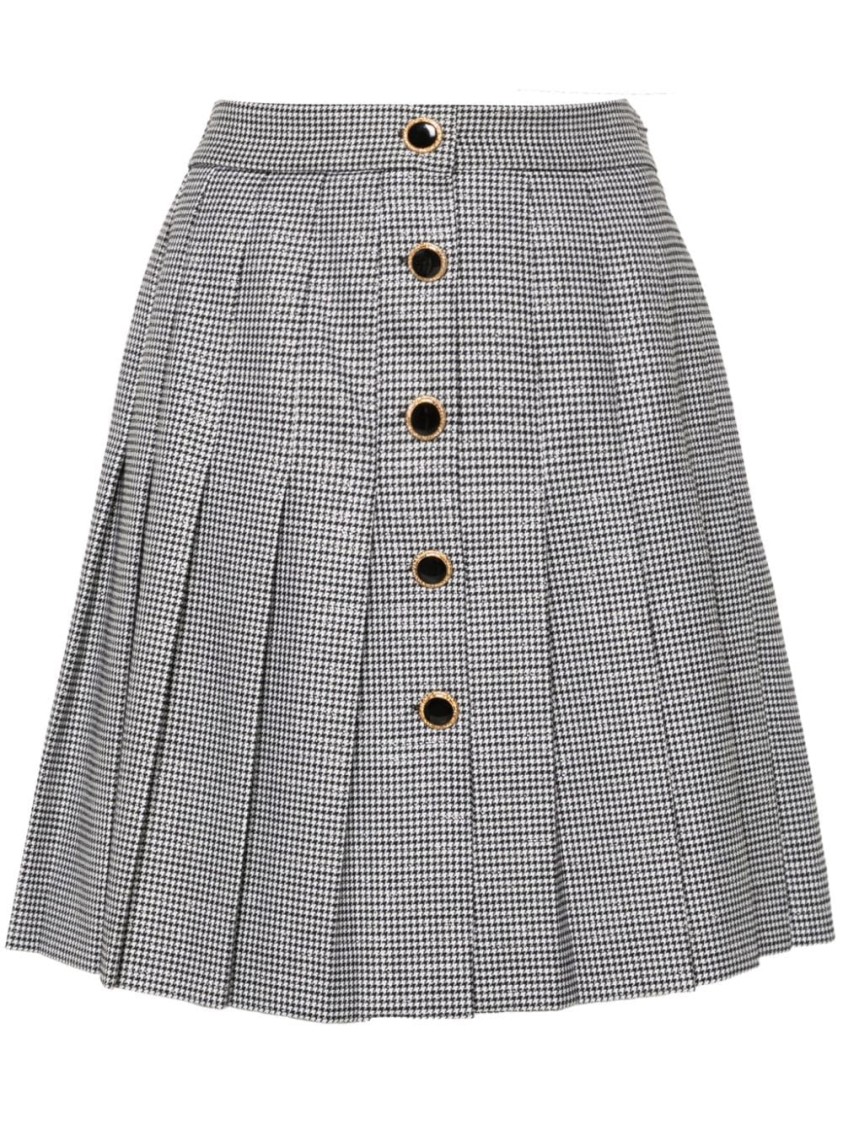 Alessandra Rich Houndstooth Wool & Lurex Mini Skirt In Grey