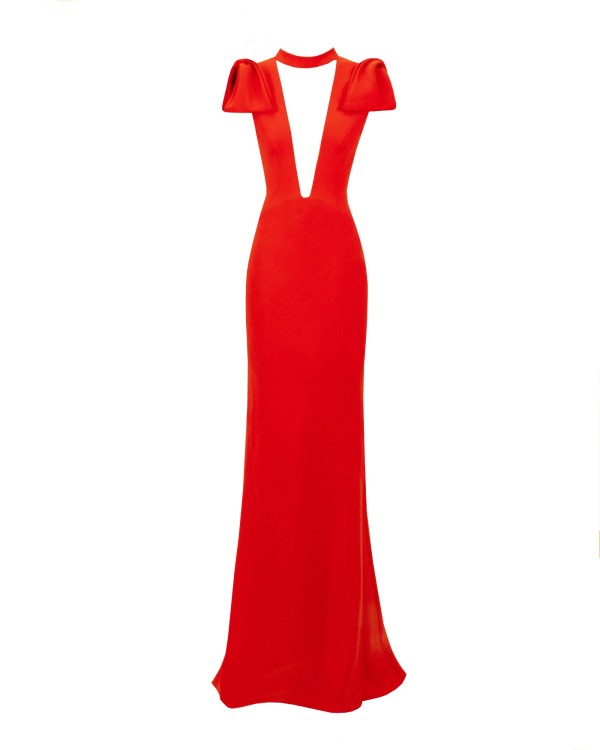 Gemy Maalouf Deep V-neckline Slim-cut Dress - Long Dresses In Red