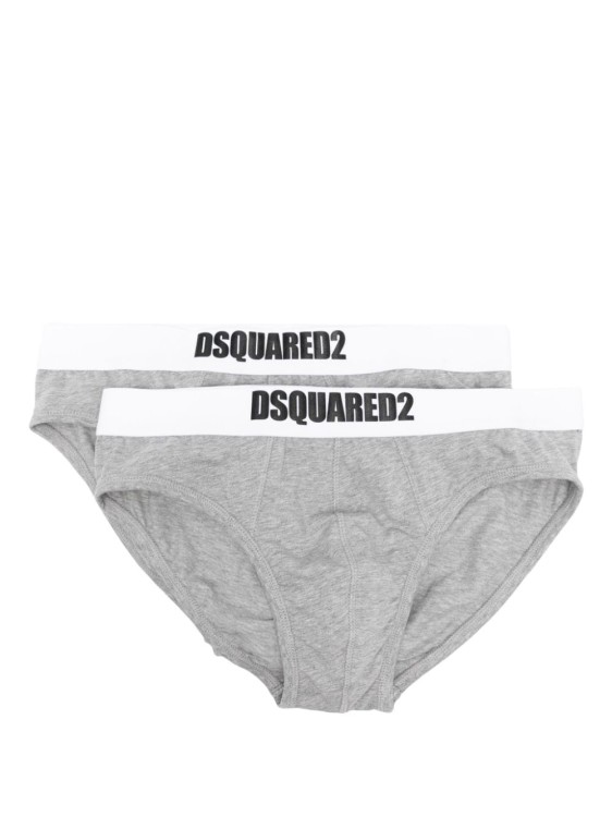 Dsquared2 Logo-waist Cotton Briefs (set Of Two) In Grey