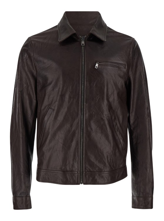 Dolce & Gabbana Brown Jacket With Zip Closure In Crushed-look Leather