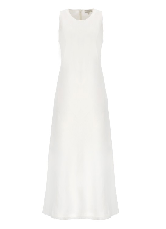 Shop Antonelli White Viscose And Linen Long Dress