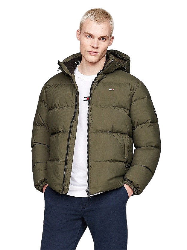 Tommy Jeans Green Padded Jacket In Grey