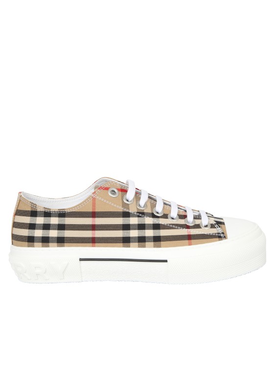 Shop Burberry Sneakers Check Canvas Beige In Brown