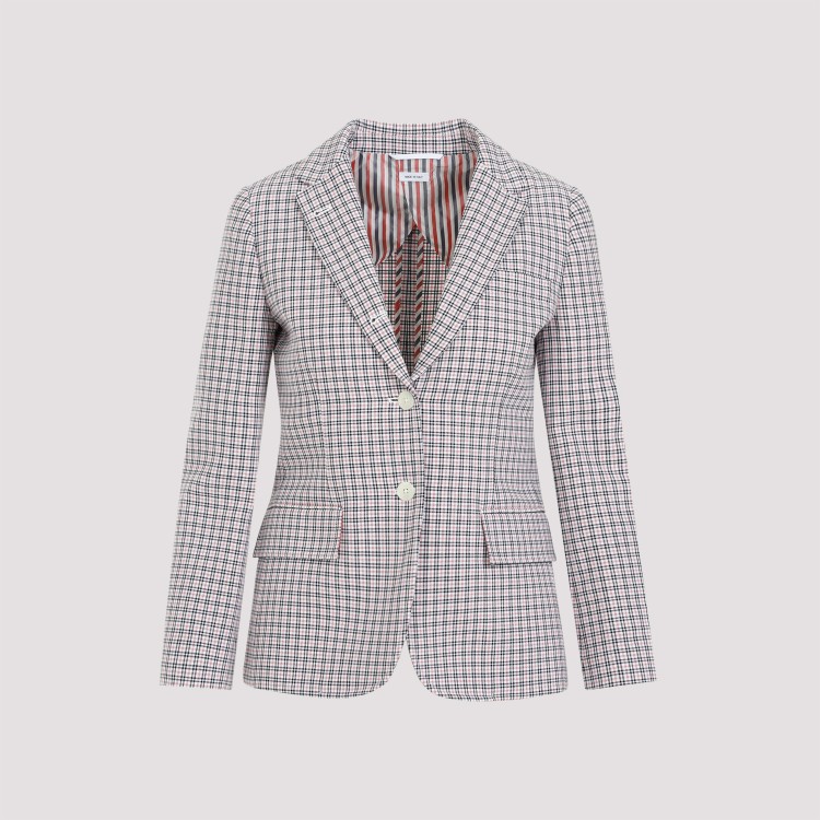 Thom Browne Checked Single-breasted Blazer In Grey