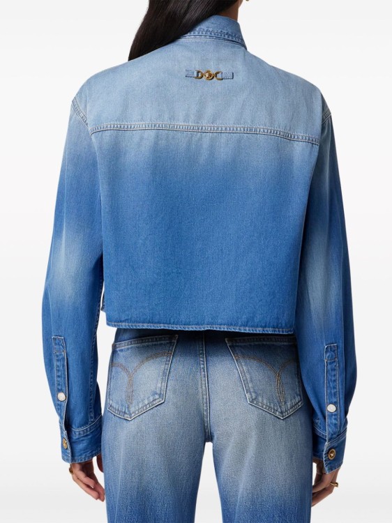 Shop Versace Cropped Blue Denim Shirt
