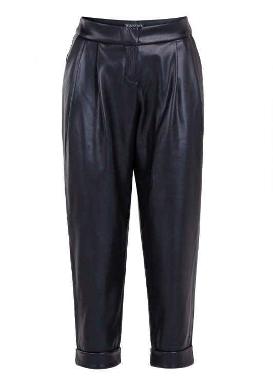 Selmacilek Black Vegan Leather Cropped Pants