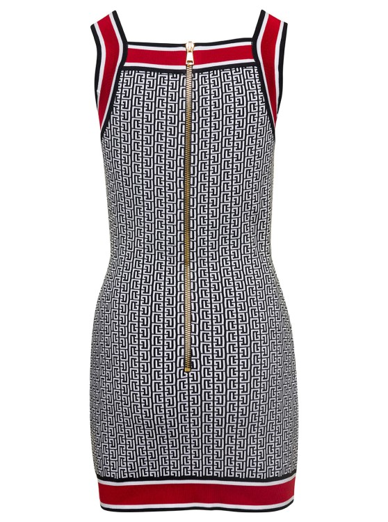 Shop Balmain Mini Multicolor Knit Dress With All-over Monogram In Viscose Blend In Grey