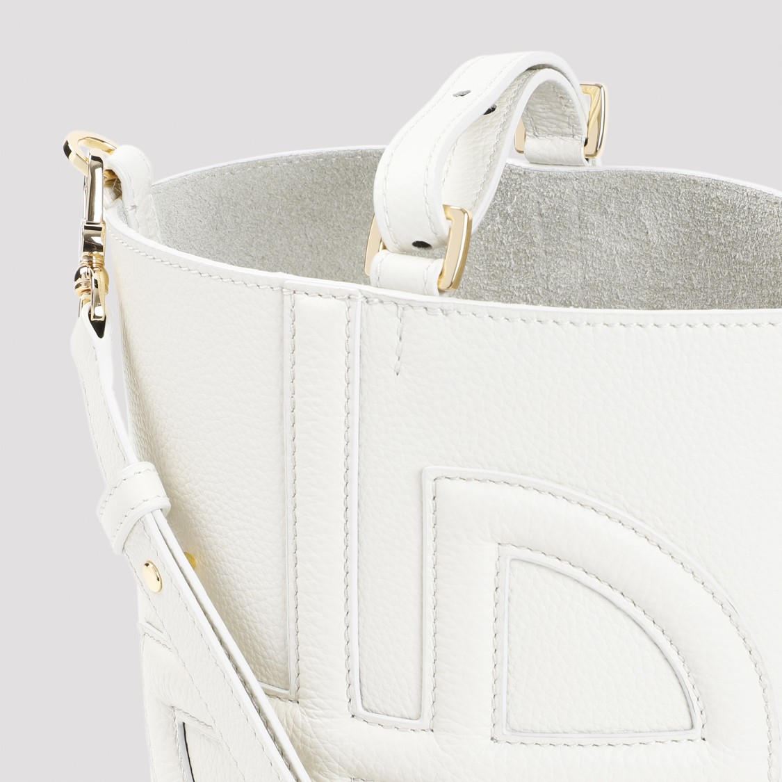 Shop Patou Leather Bucket Handbag With Adjustable Strap In White