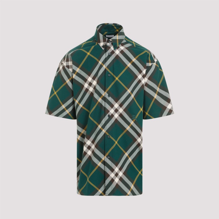 Shop Burberry Green Check Cotton Shirt In Grey